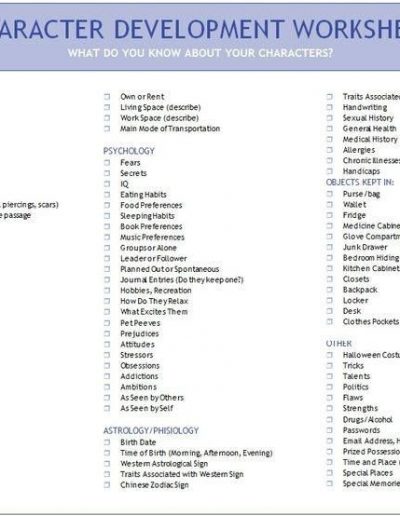 Character Development Worksheet, from LeBohemianWriter